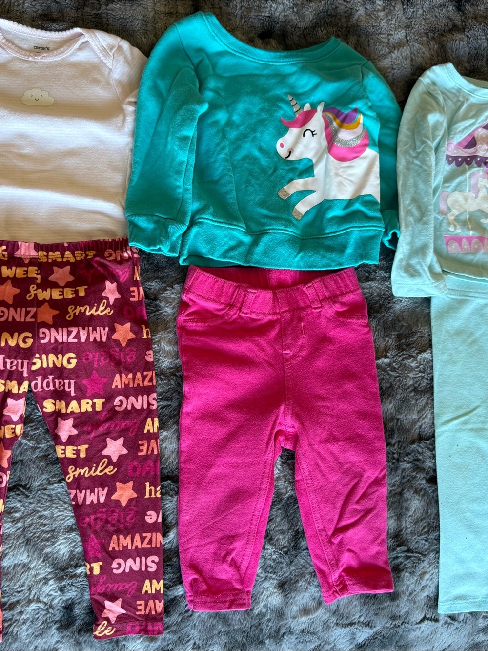 Baby Girl 12M 6 Piece Carter’s Garanimals Unicorn Clothing Lot